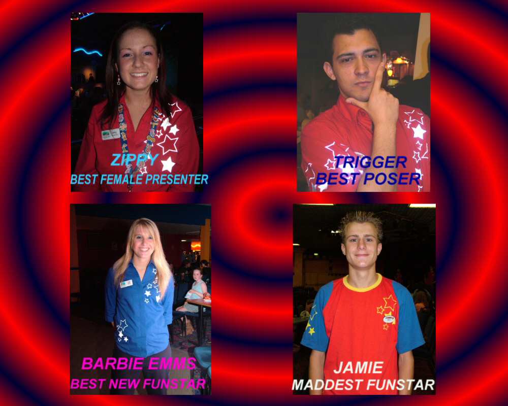 Zippy - Presthaven Sands (Best Female Presenter), Trigger - Combe Haven (Best Poser), Barbie Emms - Riviere Sands (Best New Funstar), Jamie - Perran Sands (Maddest Funstar)